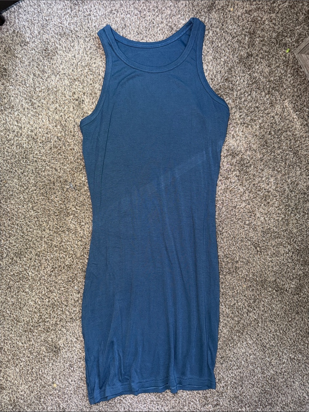 Sleeveless Ribbed Tank Dress - Dusty Blue